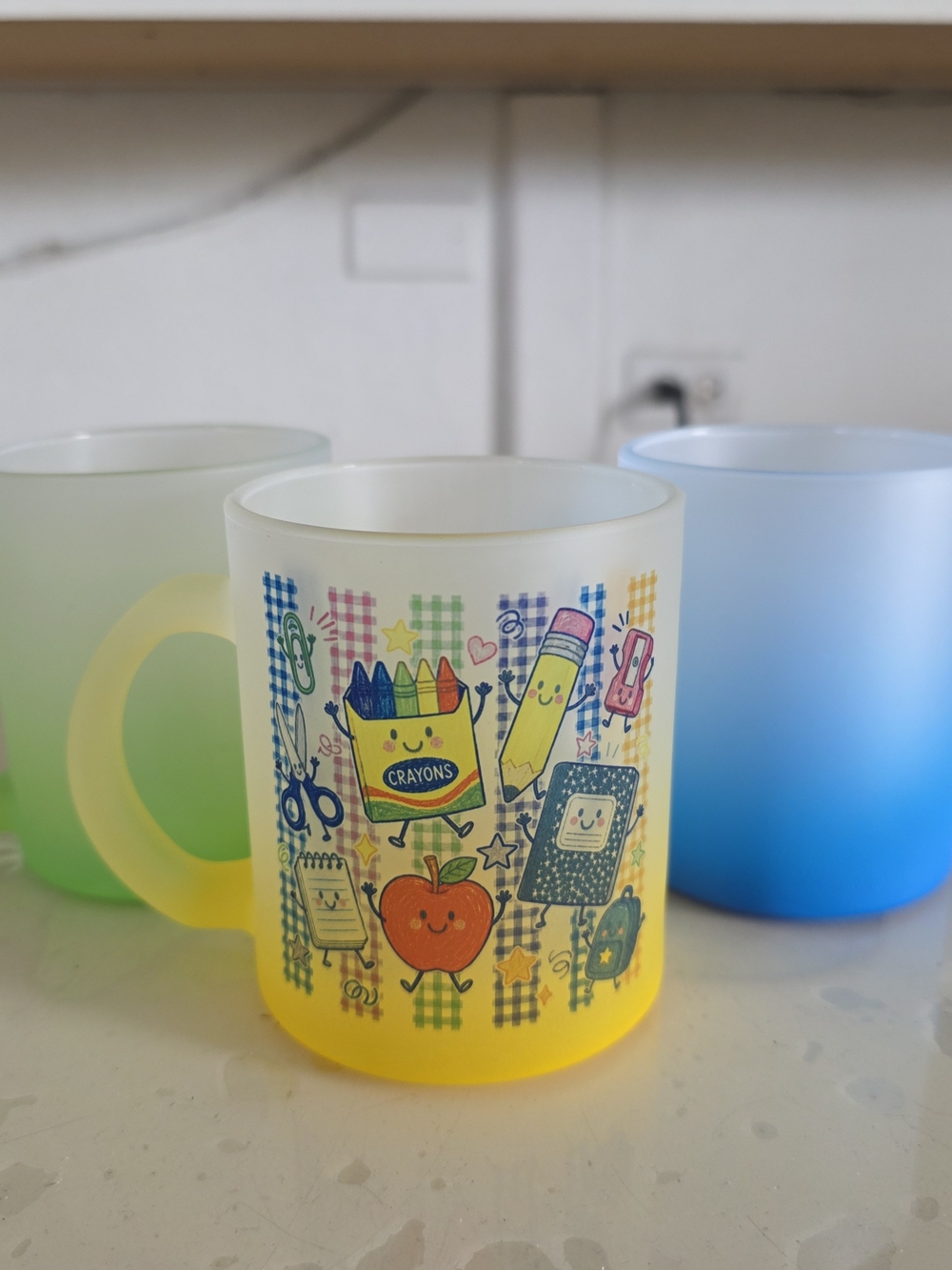 Yellow Frosted Kids' Crayon-Themed Mug